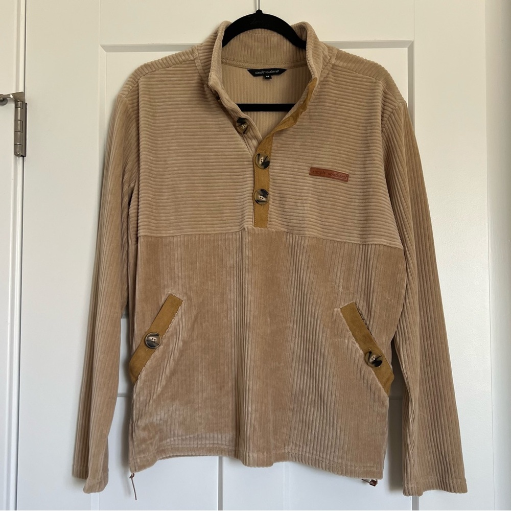 Simply Southern Tan Corduroy 1/4 Button Up Pullover | Size Medium